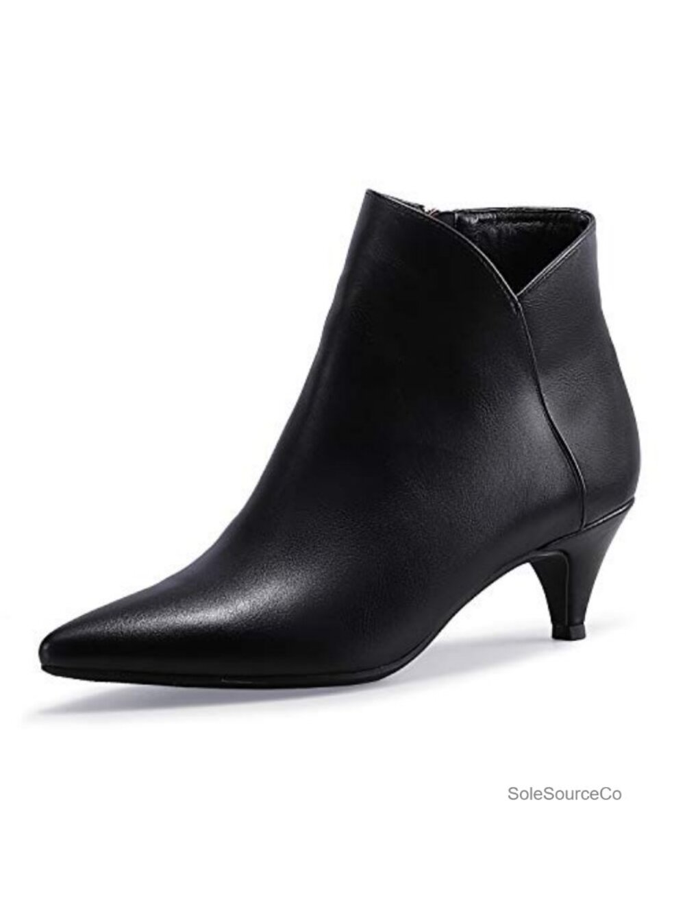 Women's Pointed Toe Ankle Booties with Kitten Heel and Side Zipper